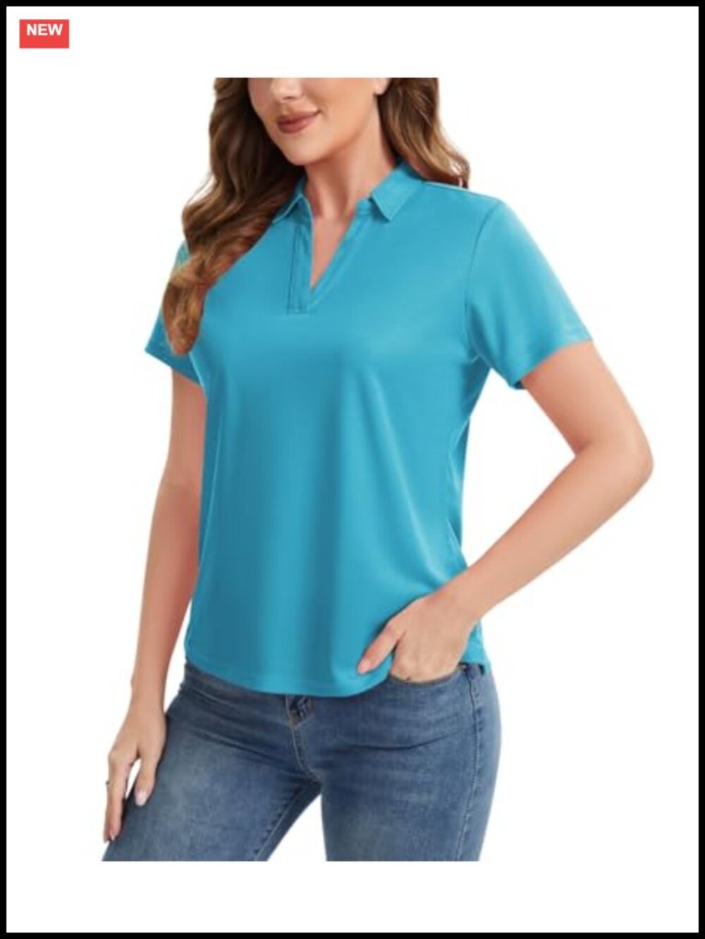 Women's V-Neck Quick Dry Polo Short Sleeve Golf Tennis Office Casual Top